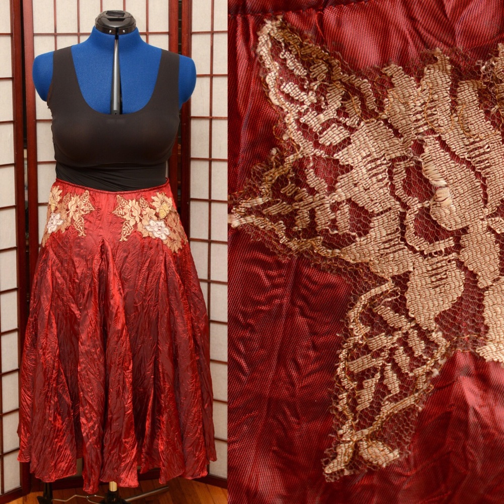 Free People Crinkled Silk Skirt with Appliqués